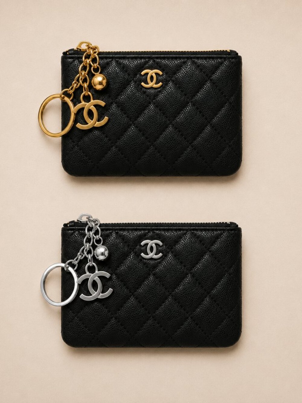 GWP Chanel Classic Pebbled Card Case Coin Pouch – Black with Gold Hardware